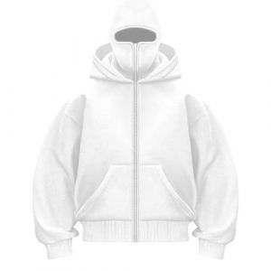 XIANUOJI Balaclava Sweat zipp&eacute; Sweet Homme &agrave; Capuche Cagoule Veste Hoodie Veste Hiver Chaud Oversize Sweats &agrave; Double Polaire Coupe-Vent Zip mi Saison Masque Blouson (7-Blanc, M) (XLEWHX, neuf)