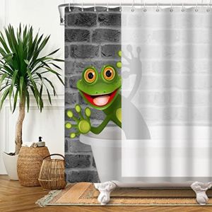 SDOTPMT 122x183cm Dessin anim&eacute; Grenouille Rideau de Douche Mignon Dr&ocirc;le Grenouille avec Grand Oeil Animal Gris Brique Mur Blanc Rideau de Baignoire pour Enfants Salle Bains Polyester avec Crochets (SDOTPMT, neuf)