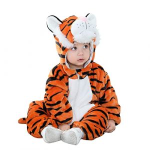 Doladola B&eacute;b&eacute; Combinaison Pyjama Barboteuse &Agrave; Capuche pour 0-24 Mois Flanelle Enfant Barboteuse &Agrave; Capuche Mignon Gar&ccedil;on Fille Pyjama(4-5 ans,Tigre orange) (Doladola-FR, neuf)