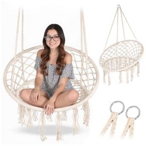 Campela Fauteuil suspendu Boho Ecru - Balançoire Cigogne à franges - Fauteuil Hamac pour Salon, Jardin, Balcon | Style Boho | Max 150 kg | Intérieur et Extérieur (kinderplay_shop, neuf)