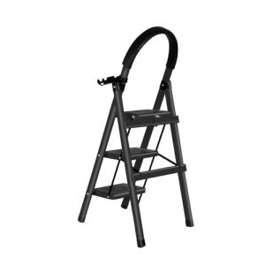 Escabeau 3 Marches Pliable &ndash;Petit Escabeau Fait en Acier Alliage, Marches Antid&eacute;rapantes, Charge 150 kg, sans Montage &ndash; pour Cuisine, Garage & Bureau&ndash;104 x 57 x 41,5 cm - 3 marches (Noir) (Hechheu, neuf)