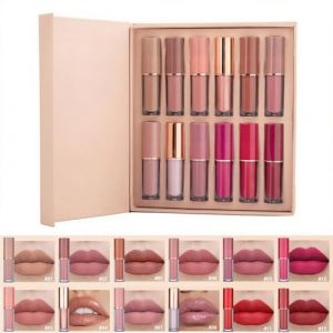 Holzsammlung 12 Couleurs Mat Rouge &agrave; L&egrave;vres Liquides R&eacute;gler Mat Nude &Eacute;tanche Longue dur&eacute;e Antiadh&eacute;sif La Tasse ne se D&eacute;colore pas Brillant &agrave; L&egrave;vres Rouge Ensemble de Cadeau (TeencentsMallEU, neuf)