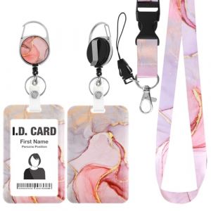 Amabro Porte-badge imprimé marbre, porte-badge d'identité en plastique, clip rétractable avec cordon détachable, protecteur de carte vertical, porte-clés, carte de nom, pochette d'identité pour homme (shashamo, neuf)