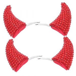 DEARMAMY 4 Pièces Pinces à Cheveux D'halloween Cornes D'halloween Pince à Corne Du Diable Bandeau à Nœud Barrettes à Cheveux En Corne De Diable Cornes De Diable D'halloween Strass Rouge (Telinei, neuf)