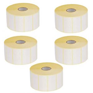Trimming Shop Lot de 5 rouleaux d'étiquettes autocollantes blanches rectangulaires pour impression, adresse, envoi, prix, 2000 étiquettes sur chaque rouleau, 50 mm x 25 mm, noyau de 25 mm (Trimming Shop, neuf)