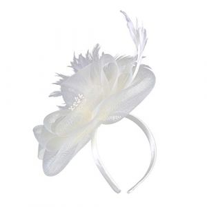 Chapeau bibi pour femme pour mariage, courses, cocktail, thé, fête, thé, mode, couleur unie, élégant, en maille, pour mariage, fleurs, mariage (blanc, taille unique) (fhjvbt, neuf)