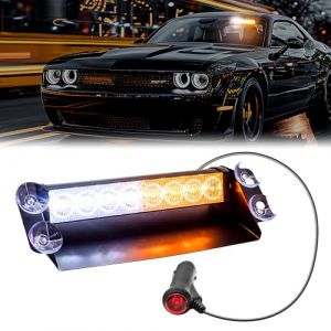 NWpangu Lumières stroboscopiques d'urgence LED Jaune et Blanc Feu de Clignotant d'avertissement de Danger avec ventouses pour Pare-Brise de Voitures, camions de Pompiers,véhicules de volontaires. (Dingcheng, neuf)