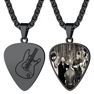 Suplight Collier avec Pendentif Acier Inoxydable Guitare M&eacute;diator Photo Personnalis&eacute; Musique Rock Punk Band avec Cha&icirc;ne Longeur de 55cm+5cm Cadeau pour Homme Femme Festival de Musique (Suplight Jewellery, neuf)