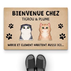 Cadeau Plus Tapis Personnalisé Paillasson - Les Chats vivent Ici Aussi - Tapis personnalisé entrée, Paillasson Entree (2 Chats) (CADEAUPLUS, neuf)