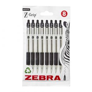 Zebra Pen Z Grip Lot de 8 stylos à bille rétractables à encre noire avec clip de poche, stylos à bille noirs fiables pour un usage quotidien, lot de 8 (Booghe Toys - France - ( Fast Dispatch ), neuf)