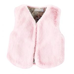 Chanpning Gilet en Fausse Fourrure Enfant Fille Col En V Manteau Veste Peluche Sans Manches Couleur Unie Gilet En Polaire &Eacute;paissir Blouson Hiver Chaud Manteaux (Blingko, neuf)