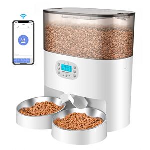 honeyguaridan Distributeur Croquettes 2 Chat Automatique Connecté, 6L 2.4G WiFi Distributeur Croquettes Programmable avec Contrôle APP et 2 Gamelles, Enregistrement Vocal 10S, Max.6 Repas/Jour (WEIERTU EU, neuf)