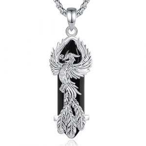 CELESTIA Collier Pierre Pendentif Phénix Argent Oiseau Phoenix avec Obsidienne Noire Bijoux Porte Bonheur Femme Cadeau Anniversaire Femme Cadeau pour Sa Copine (CELESTIA, neuf)