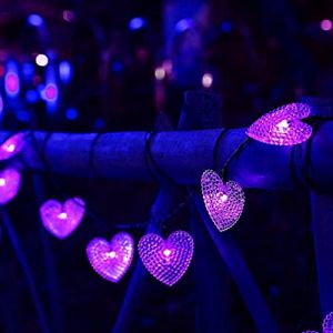 SUAVER Guirlande Lumineuse Solaire d'ext&eacute;rieur 20LED forme de c&oelig;ur Cha&icirc;ne de Lumi&egrave;re Solaire Illumination de No&euml;l D&eacute;coration &Eacute;tanche 8 modes Pour jardin,mariage,f&ecirc;te,No&euml;l (Violette) (SUAVER Direct, neuf)
