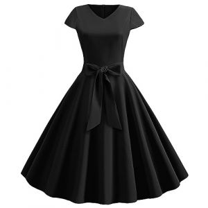 Robe Ann&eacute;es 50 Vintage Femme Retro Rockabilly Pin-Up Chic Et Elegante Robes sans Manche Dos Nu Ann&eacute;es 1950 50 60 Swing Casual Dress De Mariage Audrey Hepburn Retour Soir&eacute;e F&ecirc;te (qiaoxiahe, neuf)