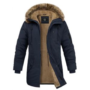Xnova Blouson Homme Hiver Longue Parka Chaud Doubl&eacute;e en Polaire &Eacute;paissir Veste Zipp&eacute;e Militaire Cargo d'Ext&eacute;rieur Thermique Manteau Coupe Vent en Coton &agrave; Capuche, Bleu Marine, XXL (Mindfar-direct, neuf)