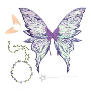 Hqunjikp Ailes de papillon pour filles | D&eacute;guisement d'aile d'ange de papillon avec guirlande florale et oreilles, costume de cosplay pour f&ecirc;te, anniversaire, maquillage, vacances, performance sur (weibim, neuf)