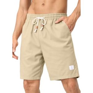 JMIERR Short et Bermudas Homme Pantalon Lin avec Poches été Casual Beach Shorts Cargo Pantacourt Beige 3XL (JMIERR-FR, neuf)