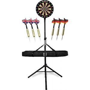 Stagecaptain DBS-1715C Bullseye Champion Cible Steeldarts Pro en Sisal avec Support r&eacute;glable Noir, Sac, 6 fl&eacute;chettes et 4 Jeux de Flights. (Maison de la musique Kirstein, neuf)
