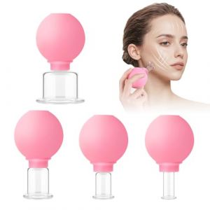 Horuili® Set de 4 ventouses en verre avec balle aspirante en silicone | Ventouses de massage sous vide pour le visage | Set de ventouses réutilisables pour tout le corps (Horuili, neuf)