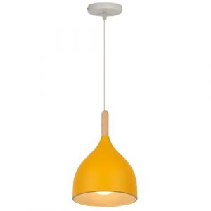 WOTTES Suspension Luminaire Industrielle Suspensions Éclairage Art Moderne E27 Lumières Lustre Abat Jour Métal+Bois Lampe Suspendue Luminaires Intérieur pour Cuisine Chambre Salon (Jaune Banane) (Hongho, neuf)