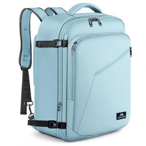 MATEIN Sac &agrave; Dos Voyage Cabine Avion, Bagage Cabine 55x35x25 Extensible Imperm&eacute;able, Bagage &agrave; Main pour Air France, 50L Grand Sac de Voyage pour Homme Femme Travail Loisir Cours &Eacute;cole, Bleu Clair (Juswination EU, neuf)