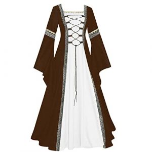 GMGM 2023 Femmes Robe Medievale Victorienne Reine Costume Col Carr&eacute;e Manches Flares Robe Vintage Adulte Flare Manches Deguisement Robe M&eacute;di&eacute;vale Femmes Manches Longues Robe Femme Hiver Chic Jupe (GMGMY, neuf)