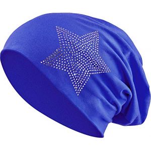 Balinco Jersey Coton &eacute;lastique Long Slouch Beanie Unisexe Hommes Femmes avec Strass Pierres &eacute;toile Casquette Heather en 35 Couleurs diff&eacute;rentes (2) (Royal Blue) (Balinco, neuf)