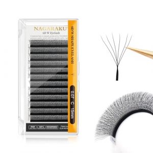 NAGARAKU 6D W Cils Pr&eacute;fait Bouquet Volume Russe Extension de Cils WW Naturel Cils Wispy Gagner du Temps L&eacute;ger en Faux Cils Professionnel Premade Fan Eyelash Cluster Noir (0.07mm C Curl 15mm) (NAGA Beauty, neuf)