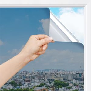 rabbitgoo Film Fenetre Anti Regard Miroir, Film Miroir pour Fenetre sans Tain, Brise Vue Vitre Adhesif Anti Chaleur Anti UV, Filtre Occultant Fen&ecirc;tre Protection de Soleil, 90x400cm, Argent&eacute; (RabbitgooFR, neuf)