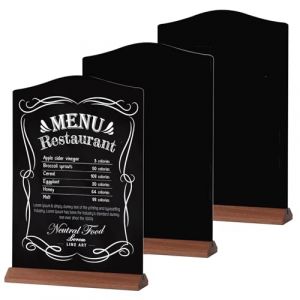 GUOKOFF Enseignes de Tableau Noirs A5, Lot de 3 Tableau Noir pour Table, Tableaux Noirs avec Supports en Bois, Double Face Ardoise de Table D&eacute;coratives pour Tableaux Noir pour Bar Caf&eacute; Mariage (hong jiu jiu mao yi, neuf)