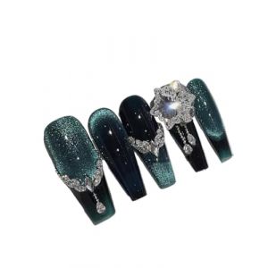 KEMKEY Ongles faits à la main, sens vintage vert foncé des ongles longs(XS) (XXFFD, neuf)