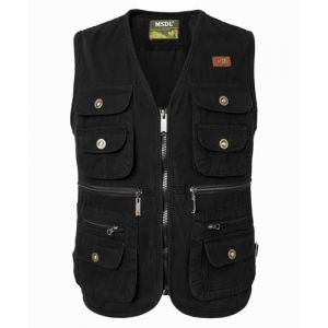 KTWOLEN Gilets de Pêche pour Hommes Gilet de Travail Safari Gilet Photographie de Sport Multi-poches Gilet Veste Sans Manches de Voyage, Noir, S (KTWOLEN, neuf)