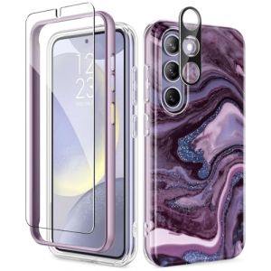GVIEWIN Compatible avec Coque Samsung Galaxy S24 Plus 6,7" 2024, avec Protection &eacute;cran+Cam&eacute;ra Arri&egrave;re Protecteur,[21FT Militaire Protection], Marbre Anti-Rayures Housse &Eacute;tui Antichoc, Sables mouvants (GVIEWIN EU, neuf)