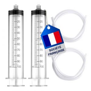 Seringue 100ml - Seringue Plastique (Lot de 2) - Seringue a Huile - Seringue en Plastique Réutilisable Avec Tuyau de 1m (seringue à huile) (MARKETIFAR, neuf)