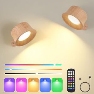 Euakee Applique Murale Interieur, Rotatifs 360&deg;Lampe de Chevet Liseuse, Lampe Murale LED Rechargeable avec T&eacute;l&eacute;commande ou Tactile, Applique Murale Sans Fil pour Chambre (Grain de bois) (Vaaaipokin, neuf)