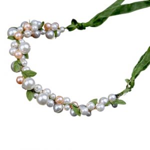 1 bandeau pour femme - Bandeau vert perlé - Couronne de fleurs - Bandeau de mariée - Bandeau de cheveux - Bandeau pour cheveux - Bandeau pour cheveux - Bandeau pour mariage, fête - Vert (Wambere, neuf)