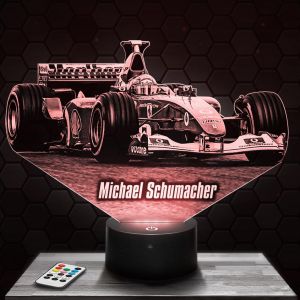 Lampe de chevet, Veilleuse Tactile Formule 1 M. Schumacher F1 Lampe 3D LED illusion, Idée cadeau Noël anniversaire garçon et fille Lampe de nuit chambre d'enfant ou adulte TOP (Lampephoto-fr, neuf)