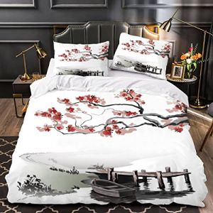 Woowin Housse De Couette 220x240 Adultes 3D Fleurs De Cerisier Parure de Lit 2 Personnes Vue sur Le Lac Douce Microfibre Housse De Couette 3 pièces avec Fermeture Éclair+2 Taies d'oreiller 50x75cm (Xiangchengshiyazhangchaoshangmaoyouxiangongsi, neuf)