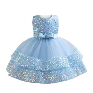 Miipat Bébé Fille Robe Bambin Princesse Tulle Sequins sans Manches Formelle Fleur Fille Robe pour La Fête Anniversaire Mariage Bleu 100 2-3 Ans (Miipat, neuf)