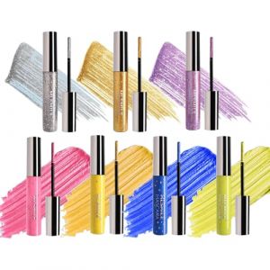 MKNZOME Mascara Coloré, 7 Couleurs Pailleté Couleur Rose, Bleu, Violet, Argent Maquillage Femme Yeux, Waterproof Longue Tenue, pour Halloween, Noël, Fête D'anniversaire (EnMercyStoreEU, neuf)