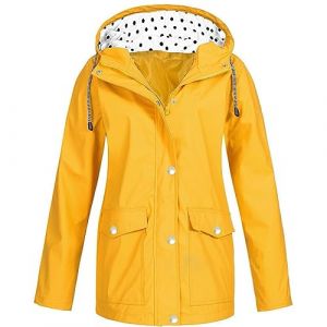 Imperméable Femme Coupe Vent Parka de Pluie avec Capuche Outdoor Zippé Chaude Manteau Sport Casual Grande Taille Randonnée Veste Marque Automne Adulte Jacket Jaune M (uxxnjfg, neuf)