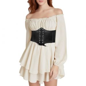 QIUhhpuy Robe Blanche Courte Robe Pirate Blanche pour Femmes avec Shorts Int&eacute;Gr&eacute;S en Dessous Manches Longues/Courtes &eacute;Paules D&eacute;Nud&eacute;Es &agrave; Volants Coupe Trap&egrave;Ze 2 en 1 Courte Style Boh&egrave;Me D&rsquo;&eacute;T&eacute; De Plage (QIUhhpuy, neuf)