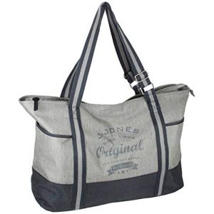 J JONES JENNIFER JONES Grand sac à main XXL en toile Sac à bandoulière Sac de loisirs 2 couleurs, gris, XX-Large (Jennifer Jones GmbH, neuf)