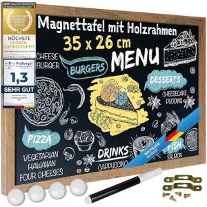 Tableau &agrave; craie magn&eacute;tique Tableau d'&eacute;criture magn&eacute;tique &agrave; suspendre Ardoise avec cadre en bois ; Tableau mural avec crayon &agrave; craie et aimants. (Compact - 26 x 35 cm) (Goods & Gadgets GmbH, neuf)
