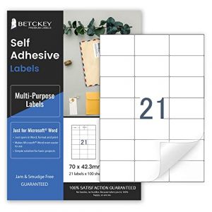 100 Feuilles, Étiquettes de Papier Autocollant A4, 21 par Feuille, Étiquettes Auto Adhésives pour Imprimante à Jet d'encre et Laser, 70 x 42.3mm (BETCKEY-EU, neuf)