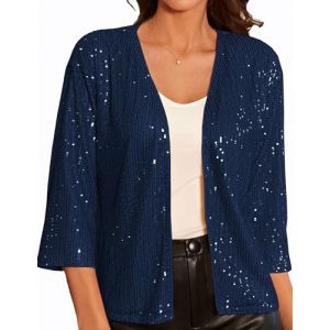 GRACE KARIN Gilet Court Bolero Femme Elegant &agrave; Sequins Manche 3/4 pour Robe de Soiree Cocktail Bleu Fonc&eacute; &agrave; Paillettes L (Zexxxy, neuf)