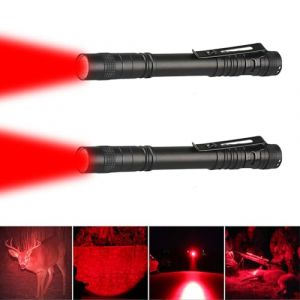 LIAISIMI lampe de poche rouge Mini lampe de poche LED rouge avec pince à stylo lampe de poche étanche lampe de poche rouge 13cm pour l'observation des étoiles, vision nocturne (2 Pack) (outdoorFred, neuf)