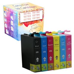 GWJJMK T0791 T0792 ​​T0793 T0794 T0795 T0796 Black and Color Enk Cartridge pour Epson 1400 PX700W PX800FW P50 Imprimante De L'imprimante Primment 1 Set (TYTIMI, neuf)