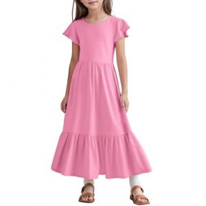 SoLu DAY8 Robe Longue Fille Princesse Ete sans Manche à Volants Pas Cher Col Rond Robe Enfant Fille Chic Et Elegant Anniversaire Ceremonie Soirée Casual Vacances 6-13 Ans (12-13Years) (SoLu DAY8, neuf)